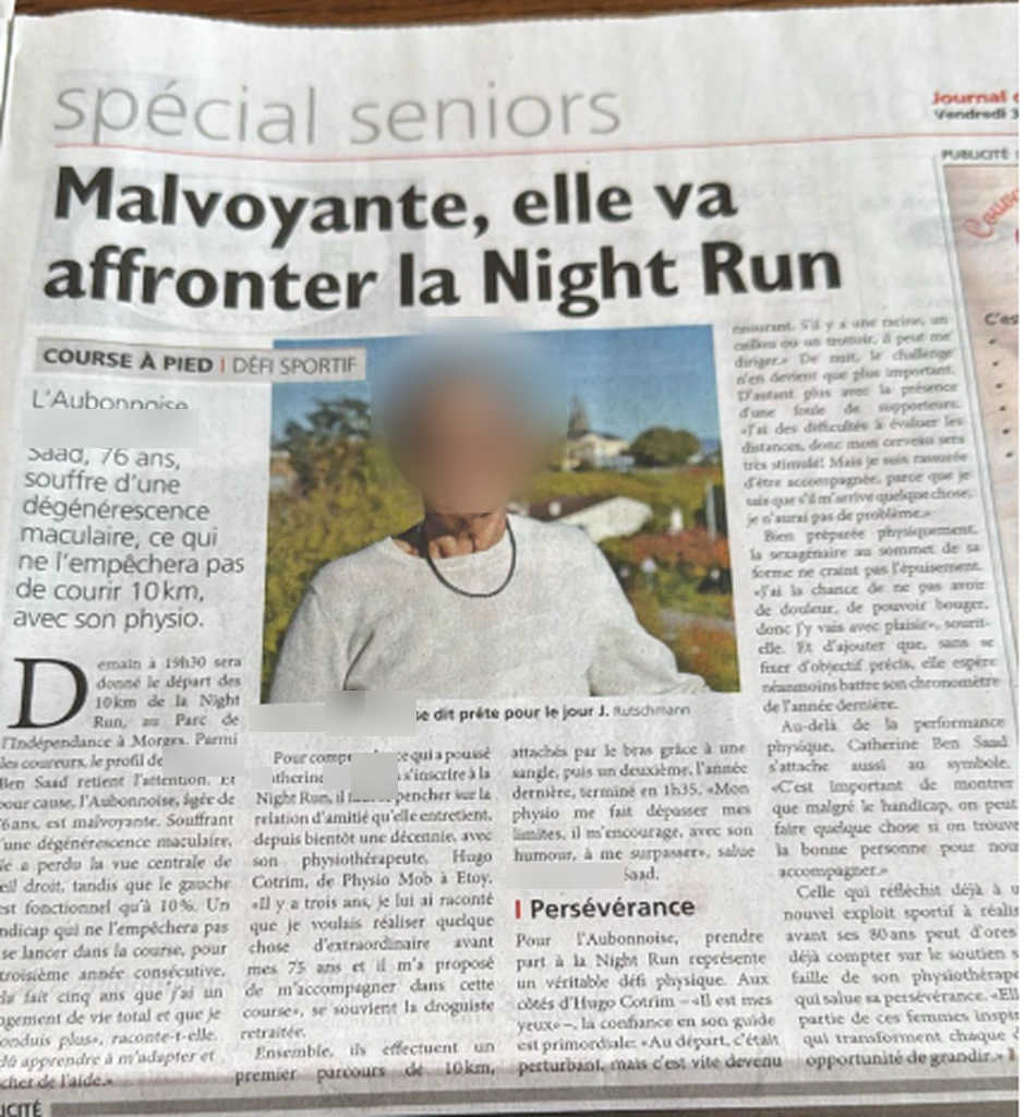 Article de presse : Malvoyante, elle va affronter la Night Run de Morges