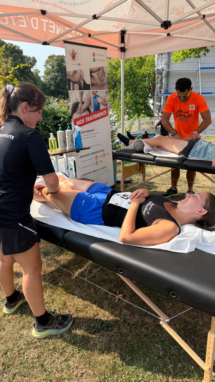 Récupération des coureurs au stand PhysioMob